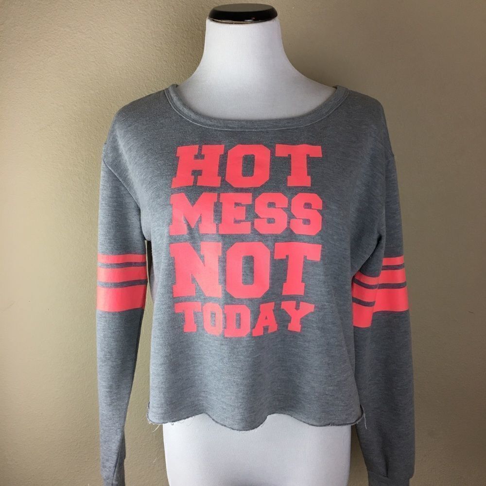 Rue21 Size Large Gray Crop Sweatshirt Hot Mess